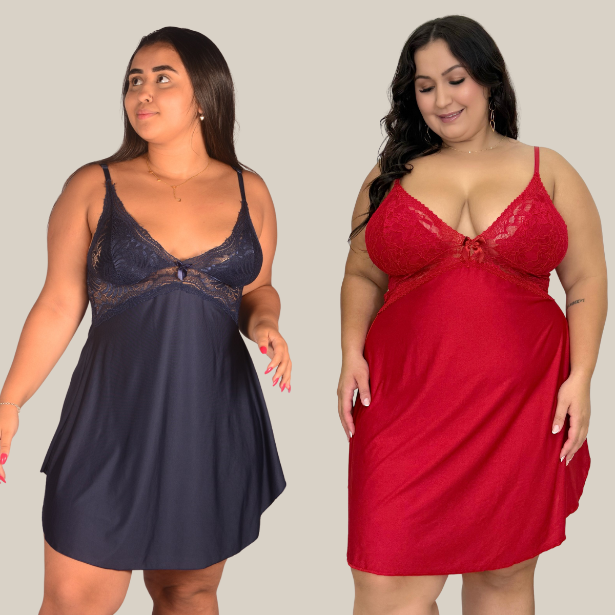 Kit 2 Camisolas Pijama Feminino Plus Size Sensual Sem Bojo Lisa Curta com Renda Premium - Eliana Luz