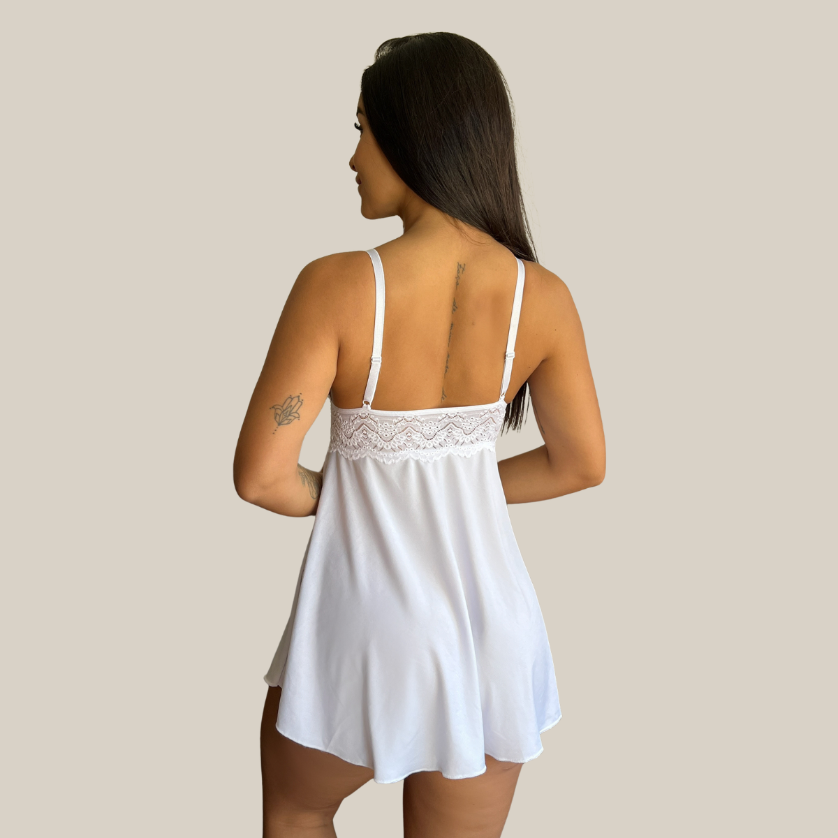 Kit Trio Camisola Baby Doll e Conjunto Feminino Sensual Sem Bojo Fio Dental em Renda Premium - Eliana Luz