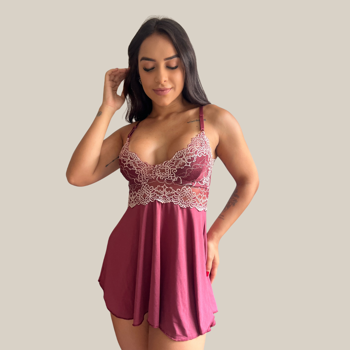 Kit 2 Camisolas Lingerie Feminina Sexy Rendada com Decote Profundo em Renda e Tule Premium - Eliana Luz