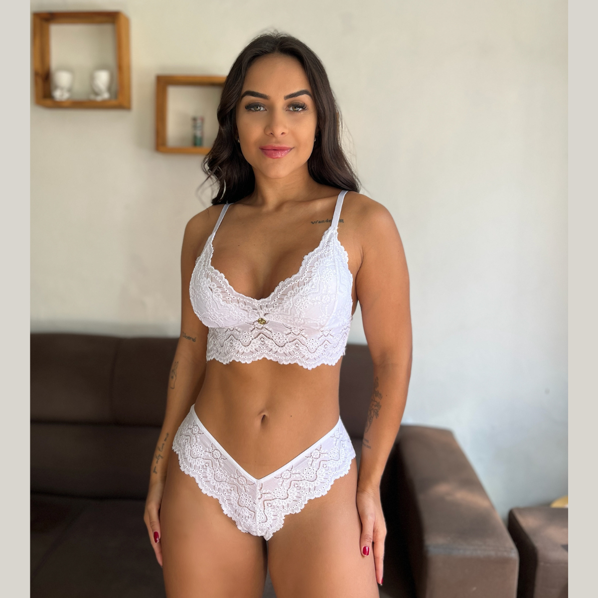 Kit Trio Camisola Baby Doll e Conjunto Feminino Sensual Sem Bojo Fio Dental em Renda Premium - Eliana Luz