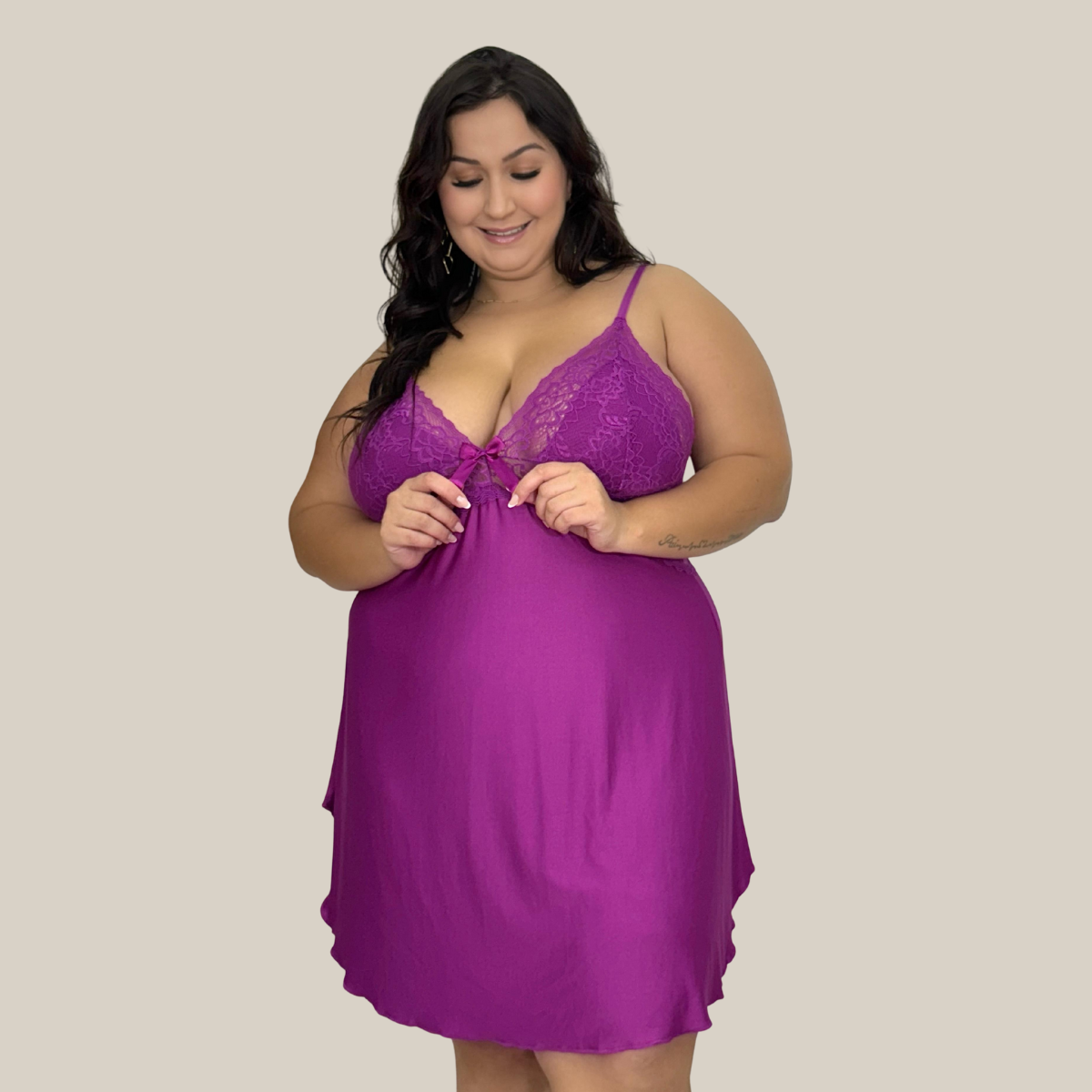 Camisola Feminina Plus Size Sensual Sem Bojo Pijama Liso Rendado Premium - Eliana Luz