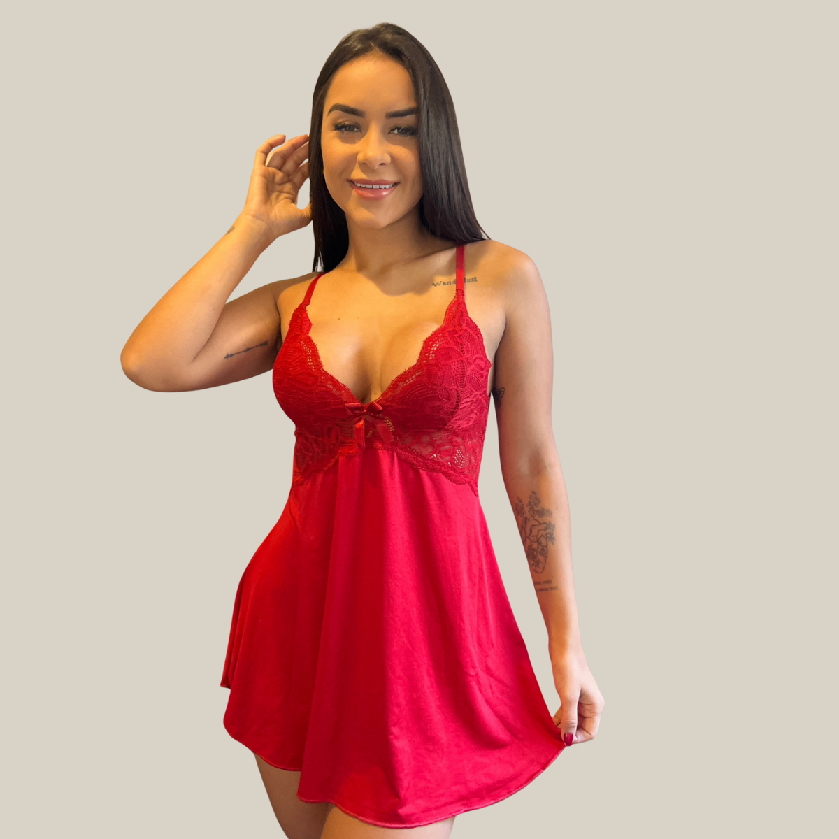 Camisola Babydoll Feminina Sensual Sem Bojo Rendada em Microfibra Premium – Eliana Luz