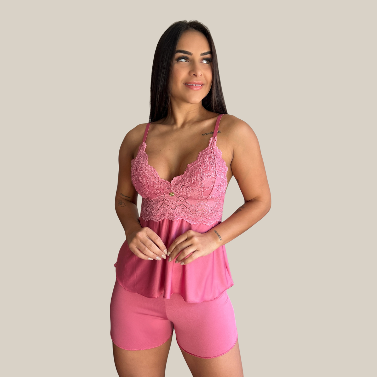 Pijama Short Doll Feminino Sensual Sem Bojo Liso com Renda Linha Noite Premium – Eliana Luz