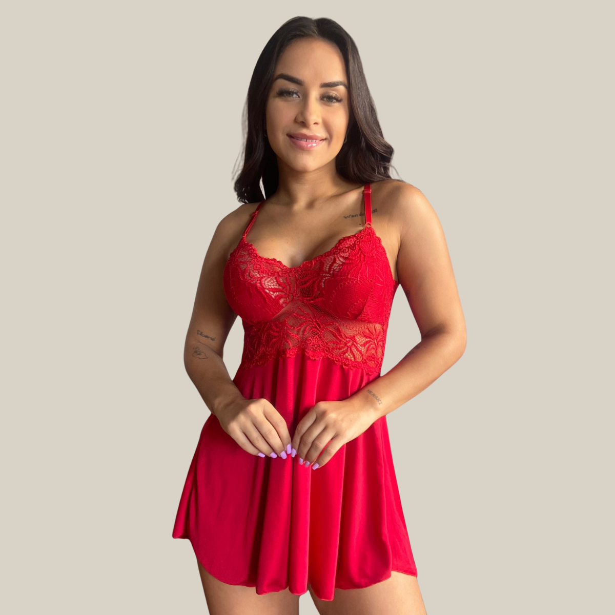 Kit 2 Camisolas Lingerie Feminina Sexy Rendada com Decote Profundo em Renda e Tule Premium - Eliana Luz