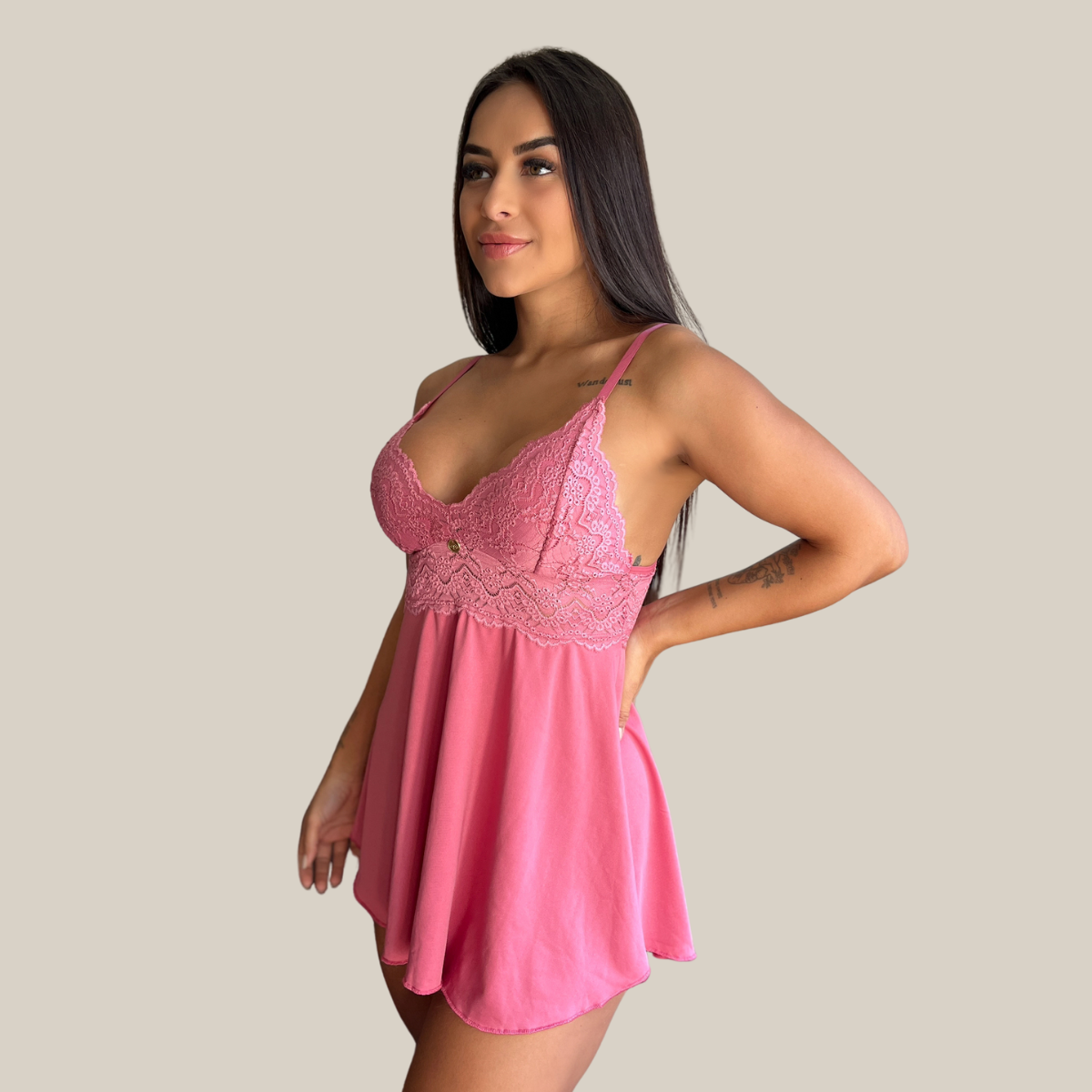 Kit Trio Camisola Baby Doll e Conjunto Feminino Sensual Sem Bojo Fio Dental em Renda Premium - Eliana Luz