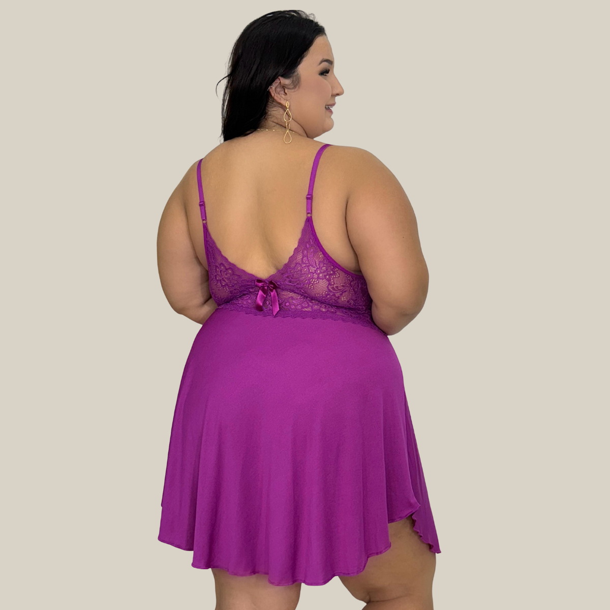 Camisola Babydoll Feminina Plus Size Sensual Sem Bojo Lisa com Renda em Microfibra Premium - Eliana Luz