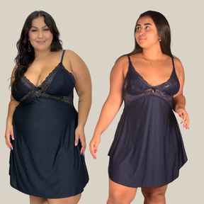 Kit 2 Camisolas Pijama Feminino Plus Size Sensual Sem Bojo Lisa Curta com Renda Premium - Eliana Luz