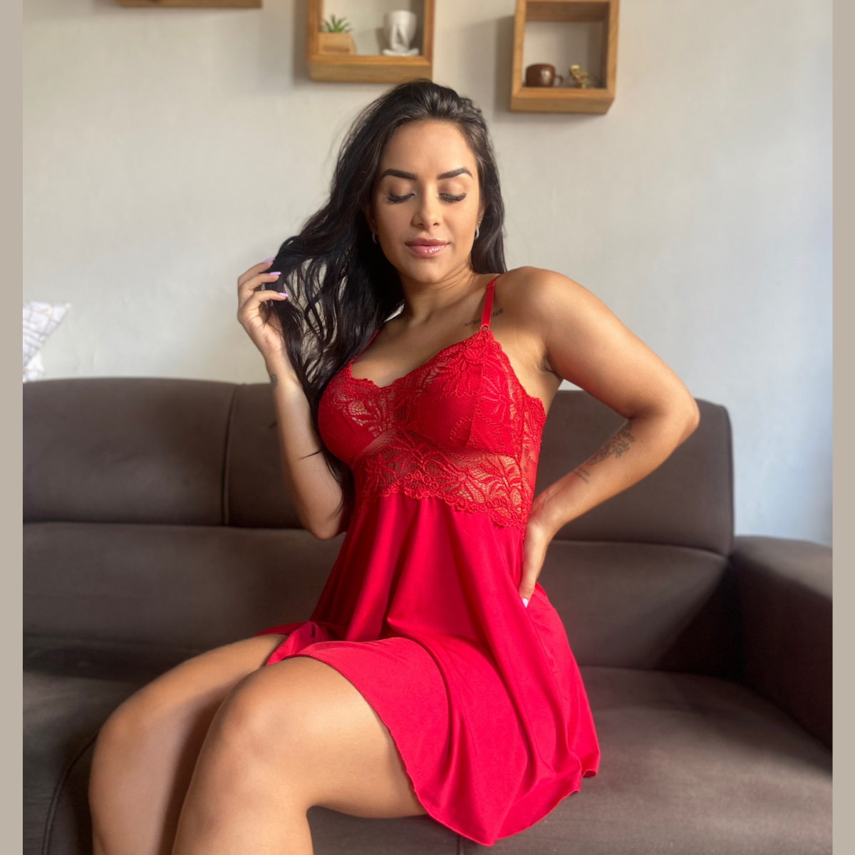 Kit 2 Camisolas Lingerie Feminina Sexy Rendada com Decote Profundo em Renda e Tule Premium - Eliana Luz