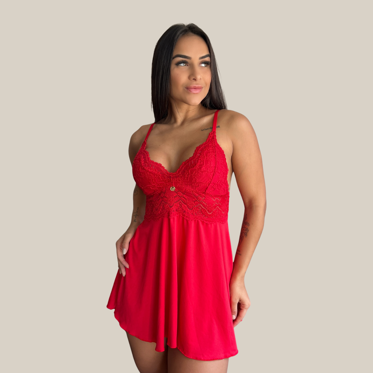 Kit Trio Camisola Baby Doll e Conjunto Feminino Sensual Sem Bojo Fio Dental em Renda Premium - Eliana Luz