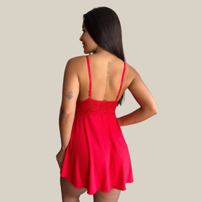 Kit Trio Camisola Baby Doll e Conjunto Feminino Sensual Sem Bojo Fio Dental em Renda Premium - Eliana Luz