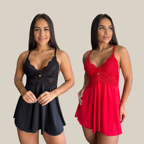 Kit 2 Camisolas Baby Doll Feminina Sensual Sem Bojo Rendada Lingerie Pijama Linha Noite - Eliana Luz