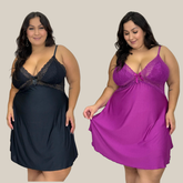 Kit 2 Camisolas Pijama Feminino Plus Size Sensual Sem Bojo Lisa Curta com Renda Premium - Eliana Luz