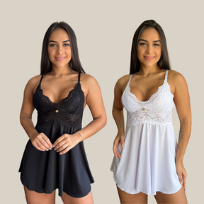 Kit 2 Camisolas Baby Doll Feminina Sensual Sem Bojo Rendada Lingerie Pijama Linha Noite - Eliana Luz