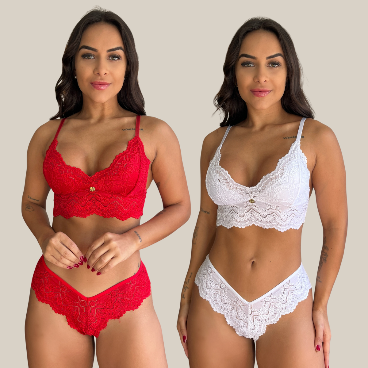 Kit 2 Conjuntos de Sutiã e Calcinha Fio Dental Feminina Sensual Rendada em Renda Premium - Eliana Luz