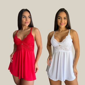 Kit 2 Camisolas Baby Doll Feminina Sensual Sem Bojo Rendada Lingerie Pijama Linha Noite - Eliana Luz