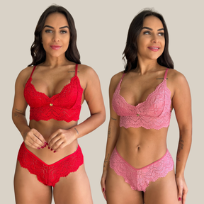 Kit 2 Conjuntos de Sutiã e Calcinha Fio Dental Feminina Sensual Rendada em Renda Premium - Eliana Luz