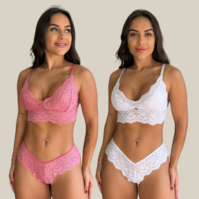 Kit 2 Conjuntos de Sutiã e Calcinha Fio Dental Feminina Sensual Rendada em Renda Premium - Eliana Luz