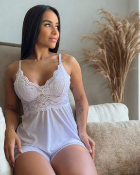 Kit Trio Camisola Baby Doll e Conjunto Feminino Sensual Sem Bojo Fio Dental em Renda Premium - Eliana Luz
