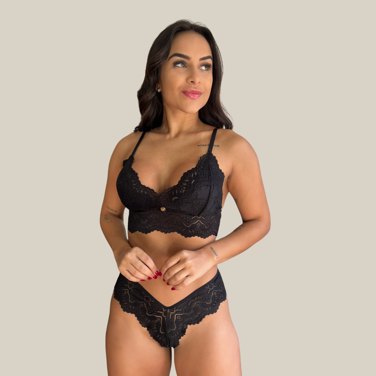 Kit Duo Pijama Baby Doll e Conjunto Calcinha e Sutiã Lingerie Renda Feminino Sexy  - Eliana Luz