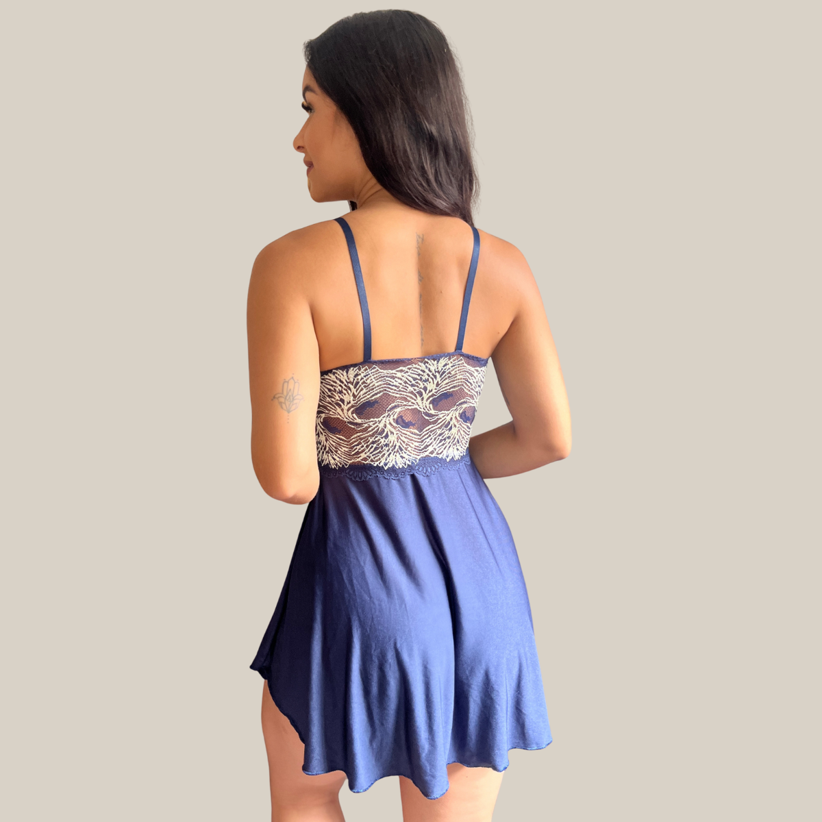 Camisola Lingerie Feminina Sexy Rendada com Decote Profundo em Renda e Tule Premium - Eliana Luz