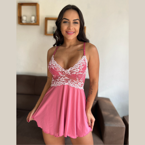 Camisola Lingerie Feminina Sexy Rendada com Decote Profundo em Renda e Tule Premium - Eliana Luz