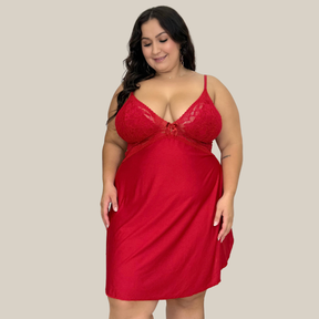 Kit 2 Camisolas Pijama Feminino Plus Size Sensual Sem Bojo Lisa Curta com Renda Premium - Eliana Luz