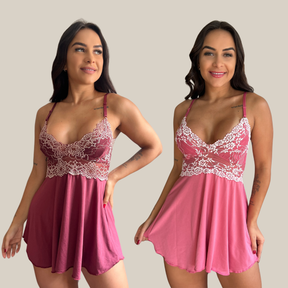 Kit 2 Camisolas Lingerie Feminina Sexy Rendada com Decote Profundo em Renda e Tule Premium - Eliana Luz