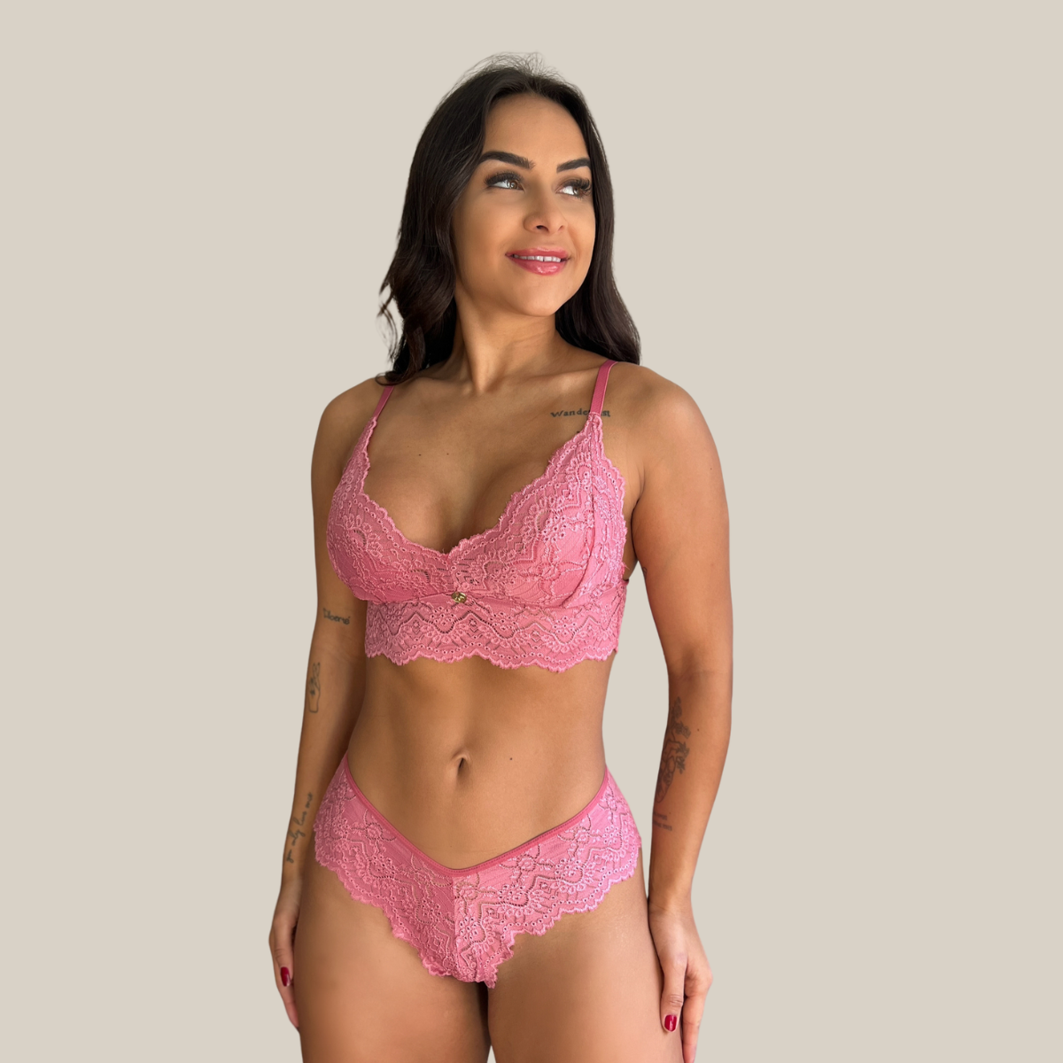 Kit Trio Camisola Baby Doll e Conjunto Feminino Sensual Sem Bojo Fio Dental em Renda Premium - Eliana Luz
