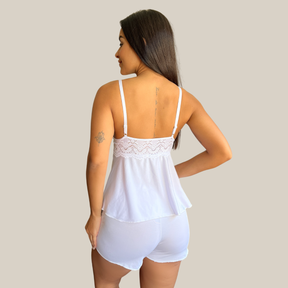 Kit Trio Camisola Baby Doll e Conjunto Feminino Sensual Sem Bojo Fio Dental em Renda Premium - Eliana Luz