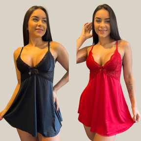 Kit 2 Camisolas Baby Doll Feminina Sensual Sem Bojo Rendada Lingerie Linha Noite - Eliana Luz