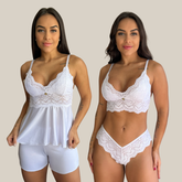Kit Duo Pijama Baby Doll e Conjunto Calcinha e Sutiã Lingerie Renda Feminino Sexy  - Eliana Luz