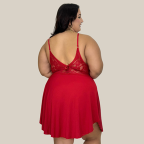 Camisola Babydoll Feminina Plus Size Sensual Sem Bojo Lisa com Renda em Microfibra Premium - Eliana Luz