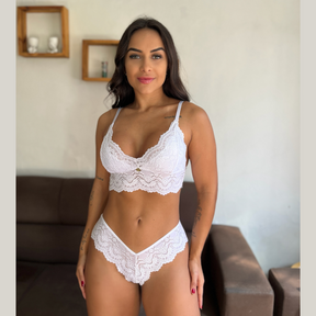Kit Trio Camisola Baby Doll e Conjunto Feminino Sensual Sem Bojo Fio Dental em Renda Premium - Eliana Luz