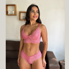 Kit Trio Camisola Baby Doll e Conjunto Feminino Sensual Sem Bojo Fio Dental em Renda Premium - Eliana Luz