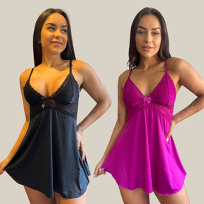 Kit 2 Camisolas Baby Doll Feminina Sensual Sem Bojo Rendada Lingerie Linha Noite - Eliana Luz