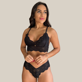 Conjunto de Calcinha Fio Dental e Sutiã Sem Bojo Feminino Sexy Rendado Sem Bojo em Renda Premium - Eliana Luz