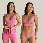 Kit Duo Pijama Baby Doll e Conjunto Calcinha e Sutiã Lingerie Renda Feminino Sexy  - Eliana Luz