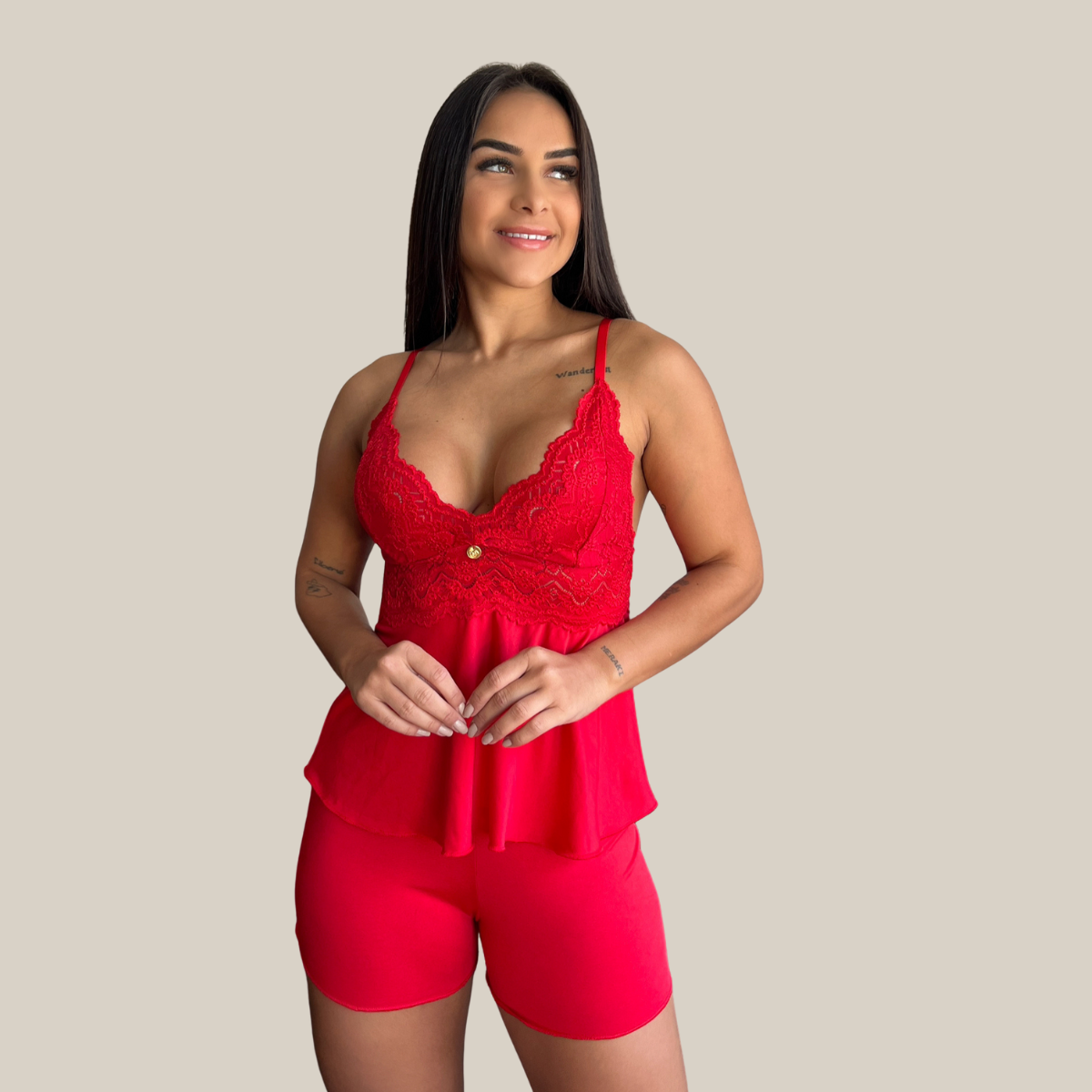 Pijama Short Doll Feminino Sensual Sem Bojo Liso com Renda Linha Noite Premium – Eliana Luz