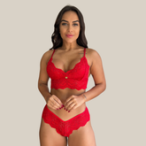 Conjunto de Calcinha Fio Dental e Sutiã Sem Bojo Feminino Sexy Rendado Sem Bojo em Renda Premium - Eliana Luz