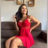 Camisola Lingerie Feminina Sexy Rendada com Decote Profundo em Renda e Tule Premium - Eliana Luz