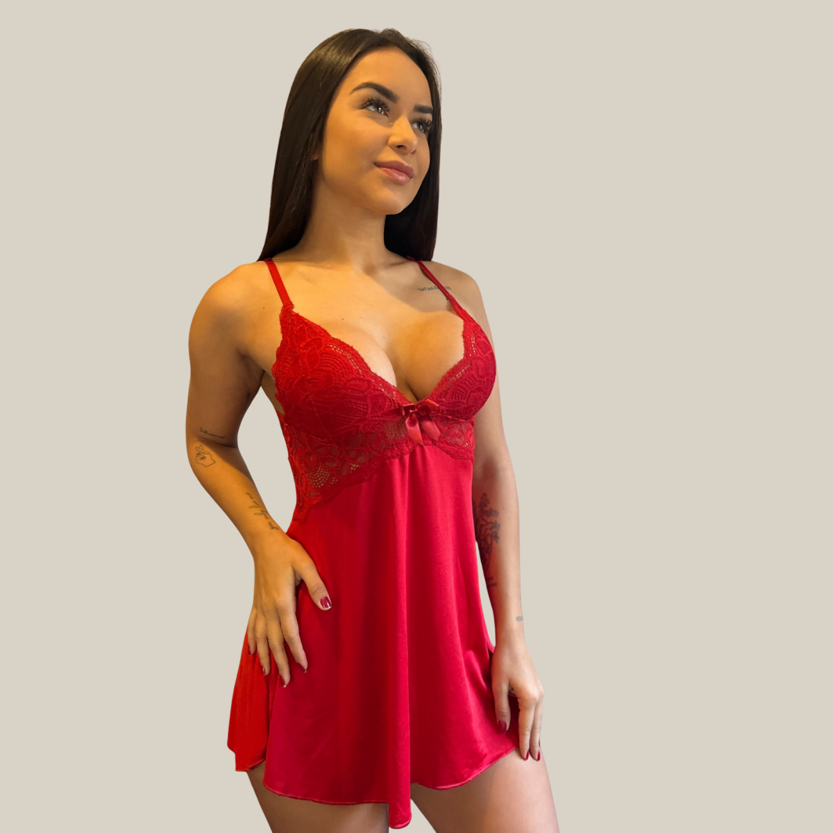 Camisola Babydoll Feminina Sensual Sem Bojo Rendada em Microfibra Premium – Eliana Luz