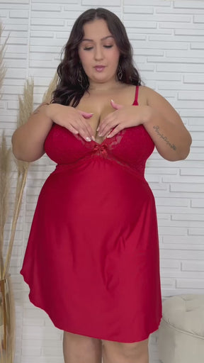 Camisola Feminina Plus Size Sensual Sem Bojo Pijama Liso Rendado Premium - Eliana Luz